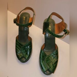 Green Miranda 1940 Retro Crocodile Pattern Women Shoes